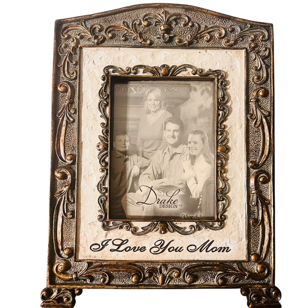Drake Design I Love You Mom Ornate Bronze Tone‎ 3x5 Photo Picture Frame Baroque